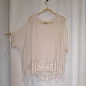 Made In Italy Light Cream Oversized Layered 100% Silk Flowy Women's Top